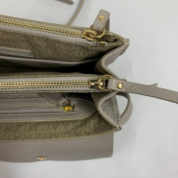 Isaac Mizrahi Women's Nolita Pebble Leather Accordion Bag Crossbody in Soft Gray - Picture 14 of 16